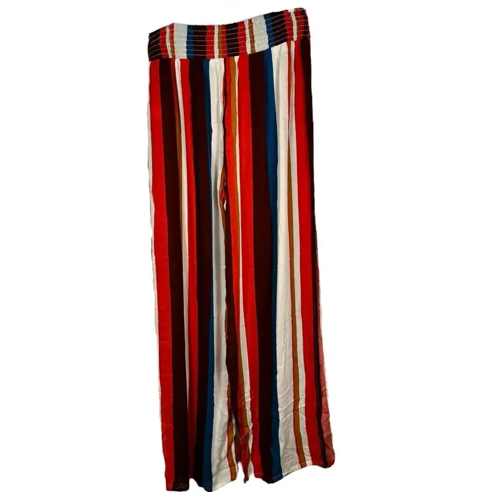 Elan Orange White Blue Brown bronze Striped Pants Large - Picture 3 of 6